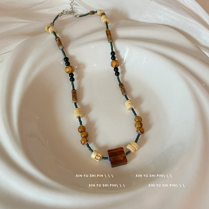 Wholesale Square butterfly bead necklace, retro artistic niche, layered necklace accessory