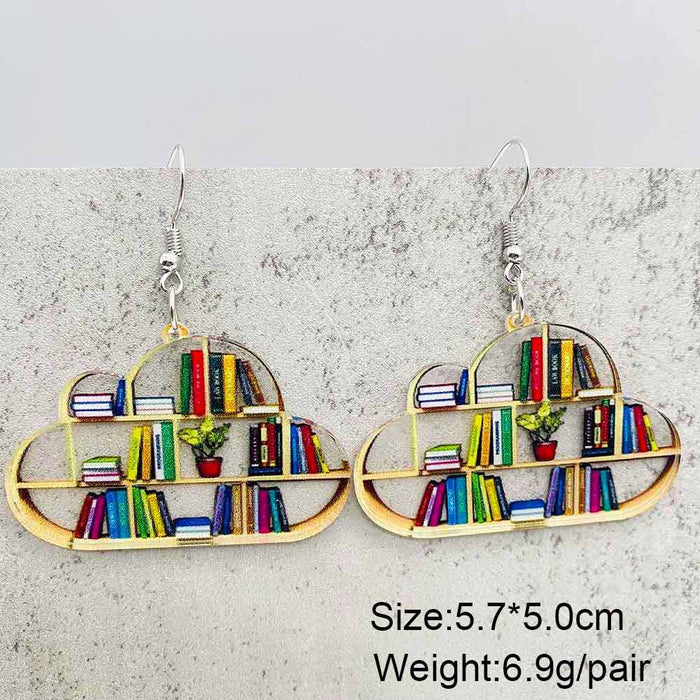 Wholesale Acrylic Teacher' s Day Earrings Rabbit Cat Love Cloud Bookshelf Earrings for Book Lovers