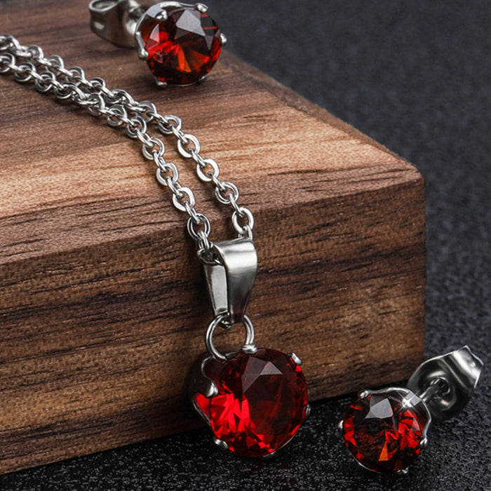 Wholesale Popular multi-color zircon stainless steel necklace, violet gemstone titanium steel necklace, fashionable pendant set