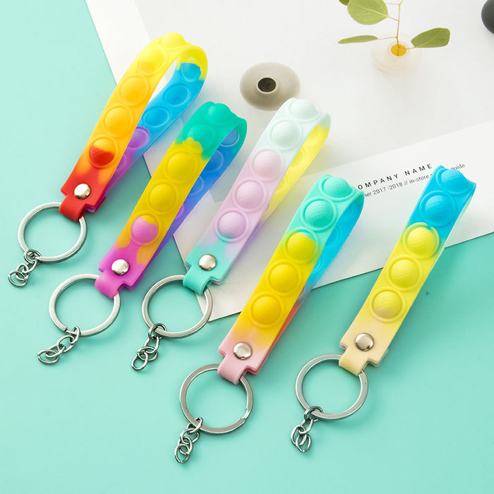 Wholesale Color Gradient Bubble Decompression Keychain Hand Strap Silicone Wristband JDC-KC-HanR001