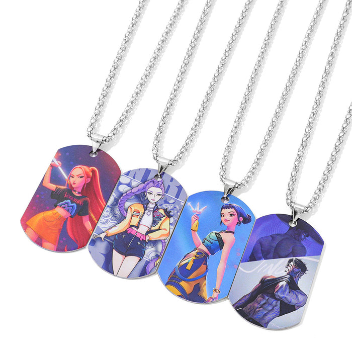 Wholesale UV double-sided color printed KPOP pendant stainless steel necklace