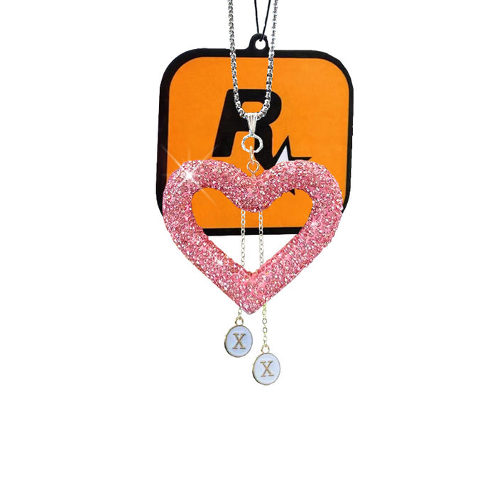 Wholesale Diamond-encrusted car love rearview mirror pendant full diamond heart-shaped car interior diamond-encrusted car pendant