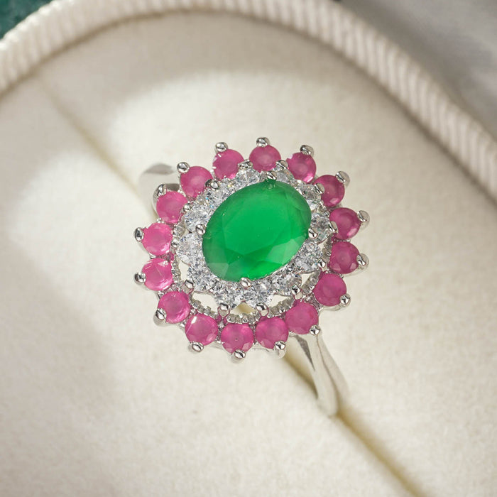 Wholesale Inlaid color diamond retro ring with niche design, high-end feel, light luxury zircon flower princess ring