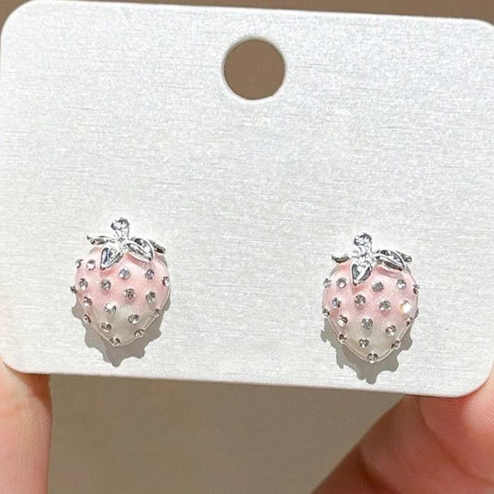 Wholesale Alloy Strawberry Zircon Earrings Sweet Trendy Everyday Fashion Accessory