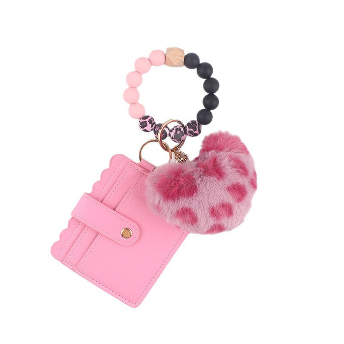 Wholesale Heart-shaped card holder silicone beaded keychain