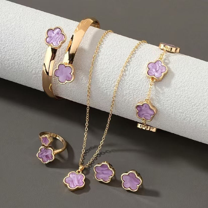 Wholesale 5pcs/ set Acrylic Lucky Flower Jewelry Set