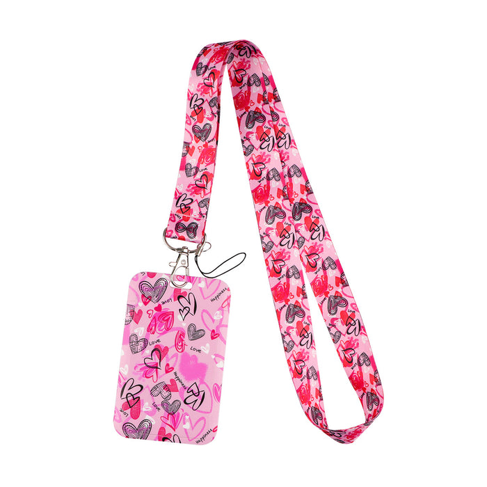 Wholesale Heart-shaped work ID card holder with phone lanyard Keychain and sliding hard case