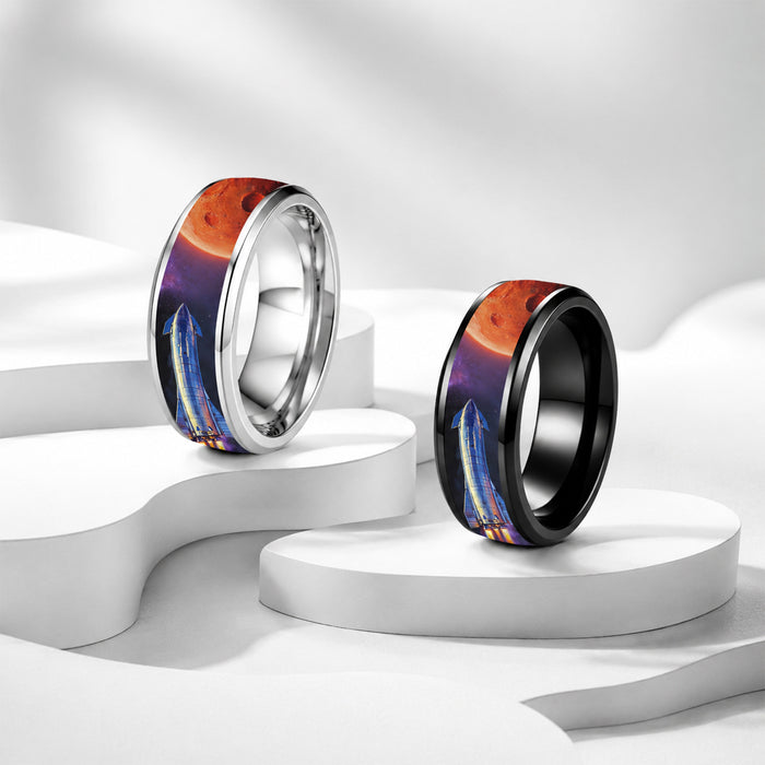 Wholesale Space Starship Printed Stainless Steel Ring Fashion Jewelry Accessory