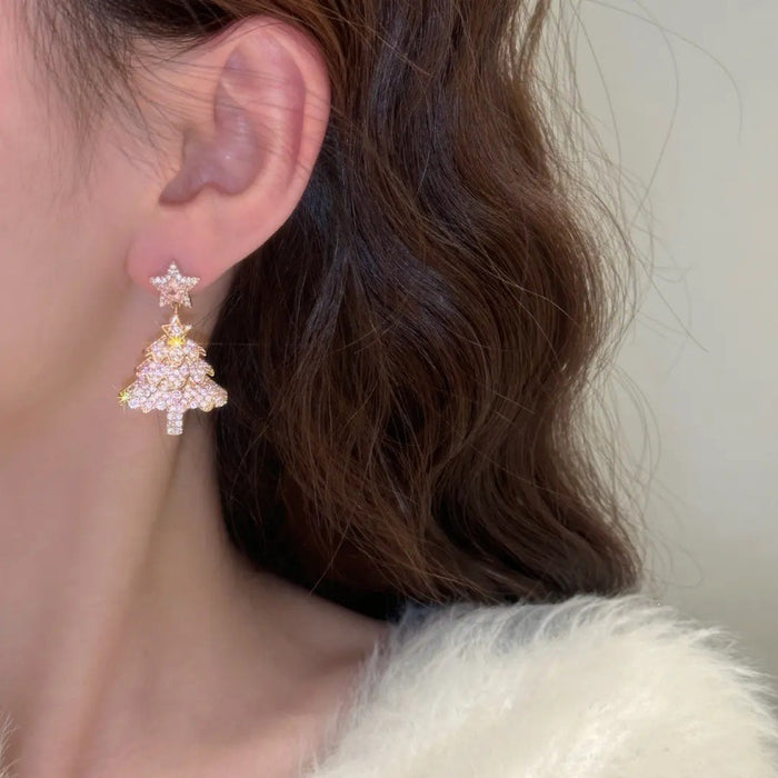 Wholesale Pink Christmas Tree Star Earrings Alloy Plated Fashion Jewelry