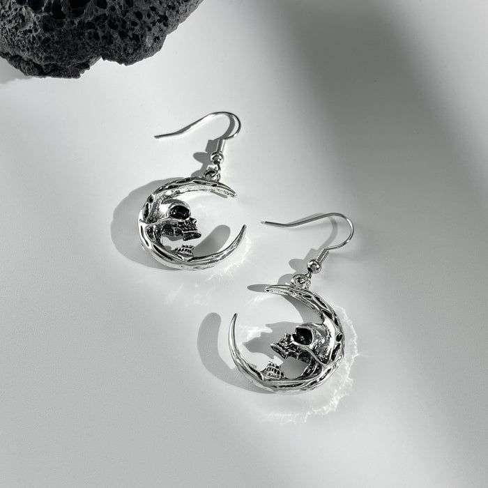 Wholesale half skull Crescent women's alloy distressed butterfly earrings Halloween earrings