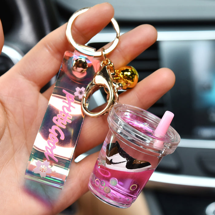 Wholesale Acrylic Quicksand Milk Tea Cup Keychain