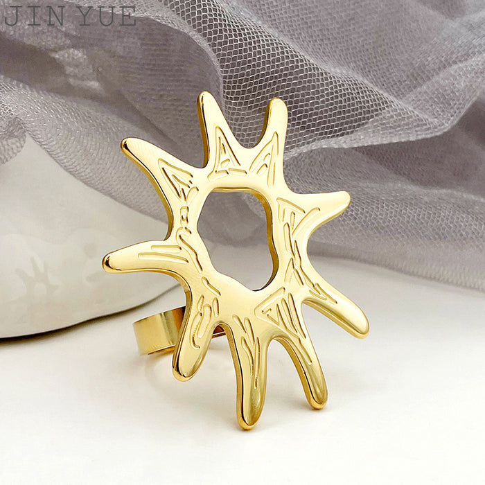 Wholesale Stainless Steel Geometric Lollipop Sun Flower Ring JDC-RS-Jinyue006