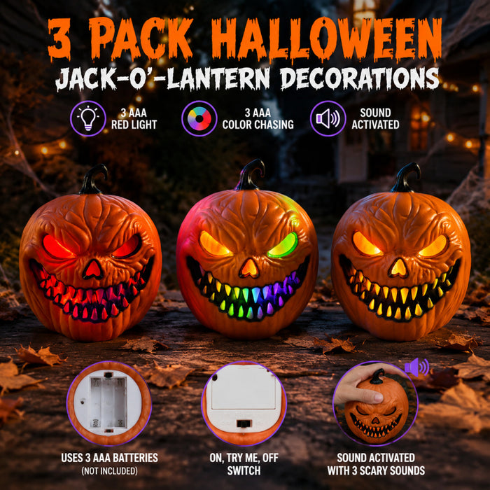 Wholesale Horror  Sound Activated Glowing Pumpkin Lantern Decorative Party Prop Gift