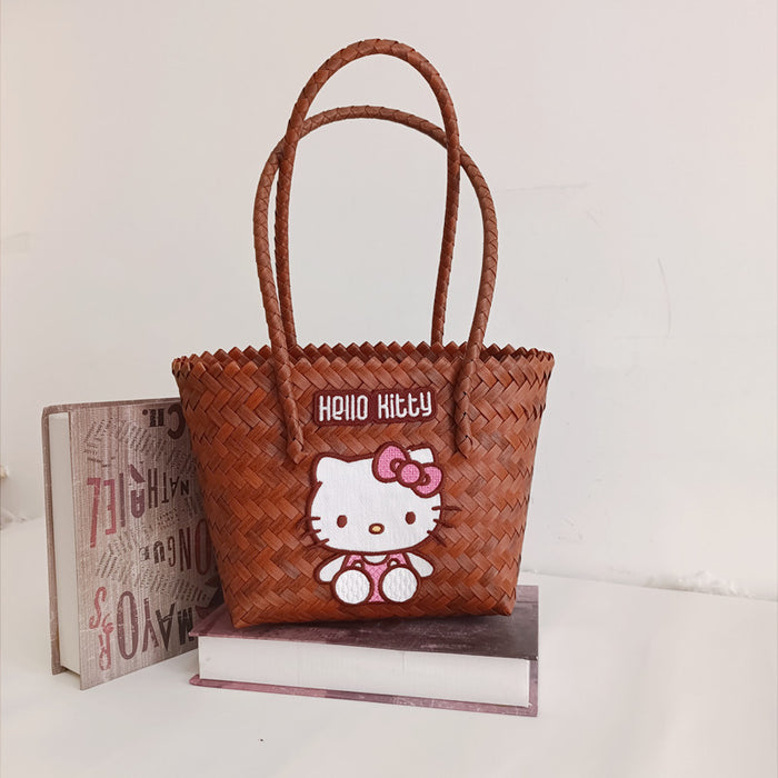 Wholesale Cartoon Woven Bag Large Capacity Work Bag Hand Woven Vegetable Basket Handbag