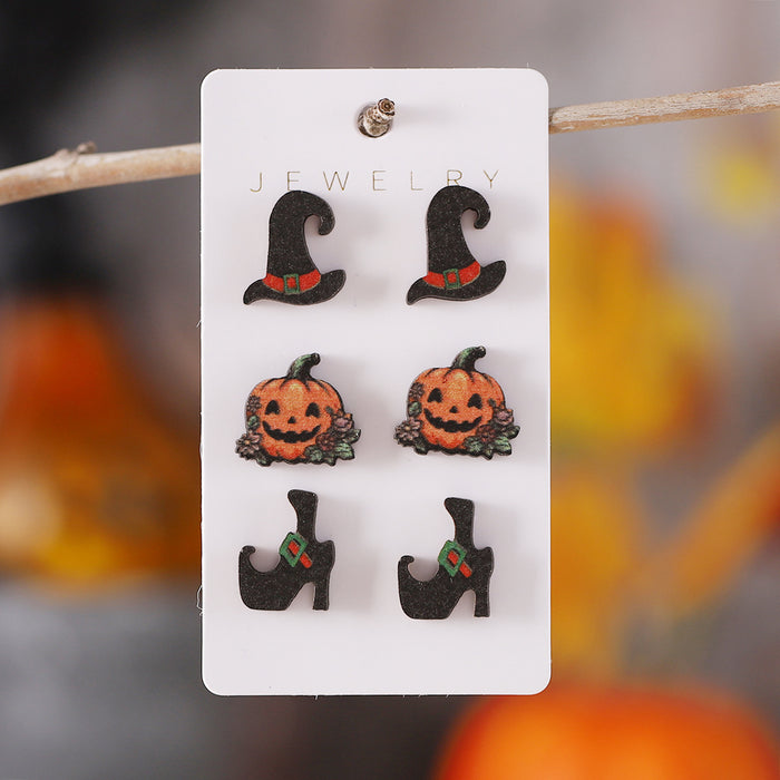 Wholesale  Bat Black Cat Witch Hat Earrings Set Women' s Wooden Earrings  Ear Jewelry