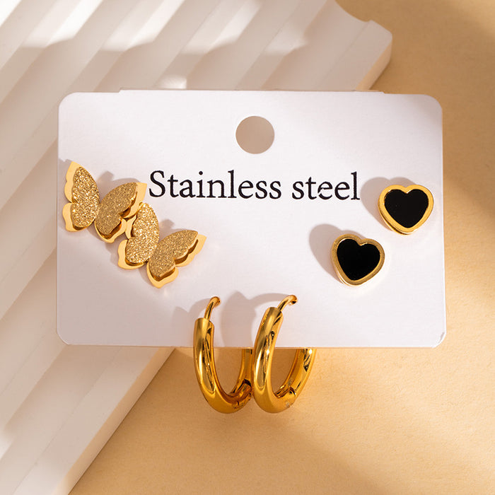 Wholesale Stainless Steel Four-Leaf Clover Heart Earrings Set