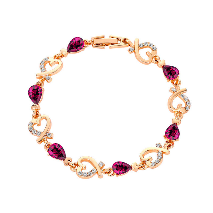 Wholesale elegant flower Diamond-embedded heart-shaped bracelet