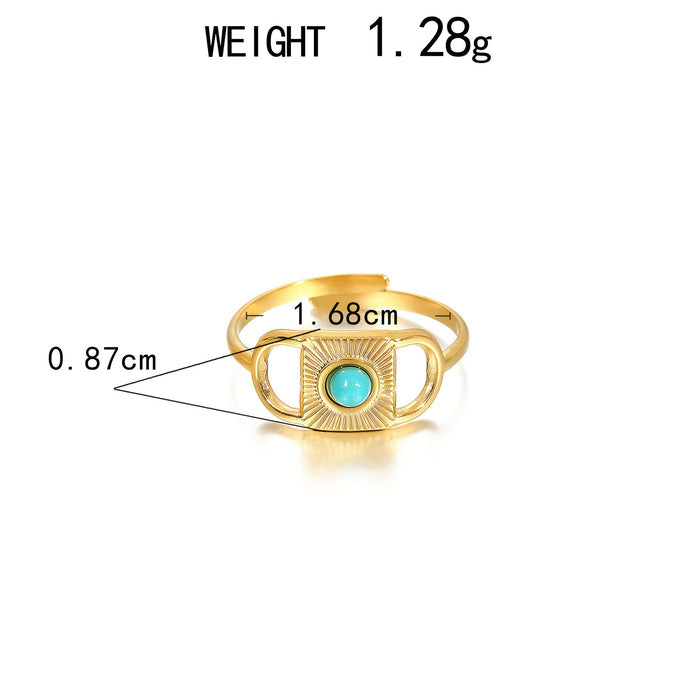 Wholesale Stainless Steel Gold Turquoise Wheat-Ear Design Adjustable rings