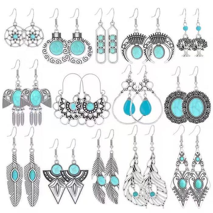 Wholesale 2pcs Bohemian Turquoise Retro Distinctive Earrings