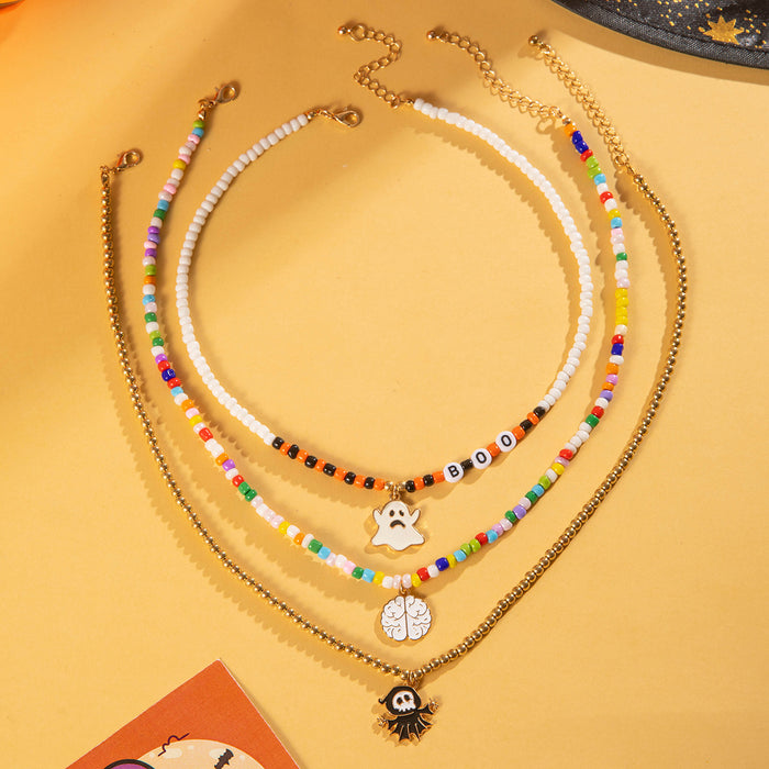 Wholesale Ghost Skull Beaded Necklace Dripping Oil Pendant Handmade Boutique Resale MOQ≥2