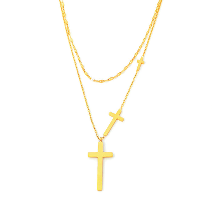 Wholesale Titanium Steel Cross Double Layer Necklace JDC-NE-YaS002