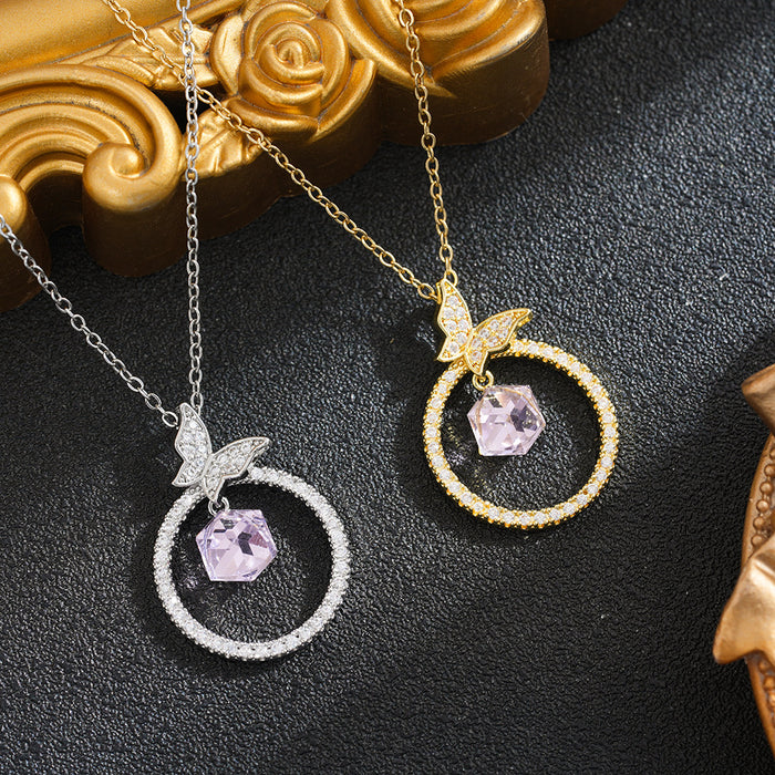 Wholesale Circle Diamond-Encrusted Collarbone Necklace