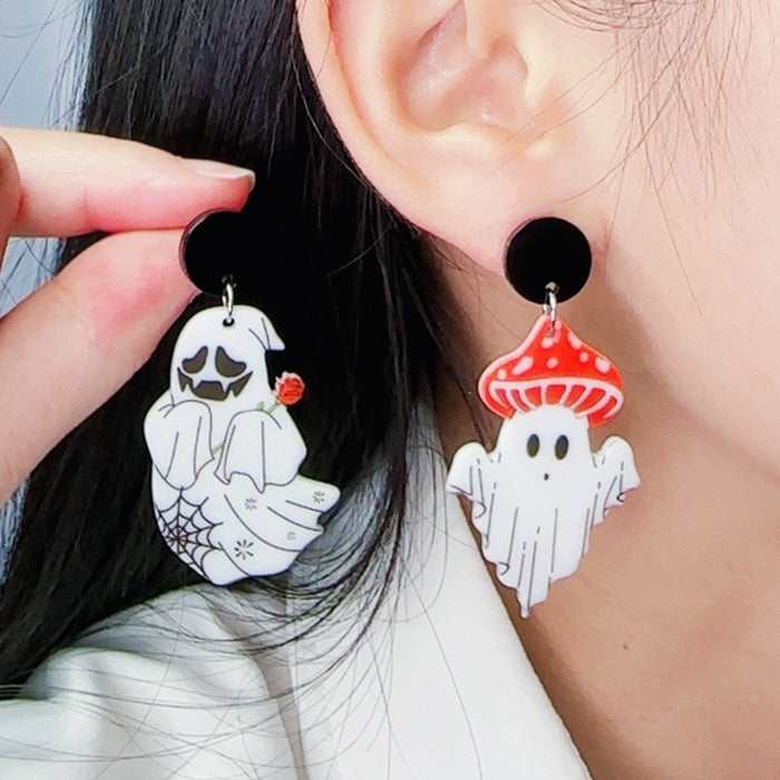 Wholesale  Rainbow Ghost printed acrylic earrings cartoon cute mushroom ghost earrings ear jewelry