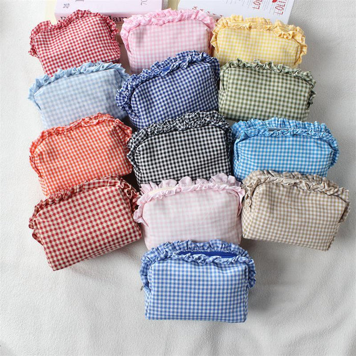 Wholesale Trendy Black Plaid Pleated Lace Pencil Case Large Capacity Student Stationery Pouch Boutique Gift
