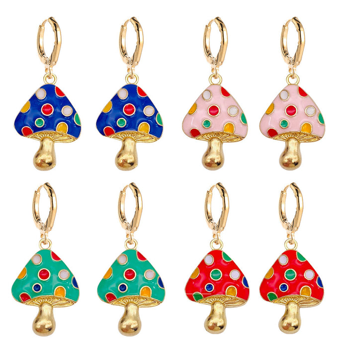 Wholesale Three-dimensional Mushroom Earrings Alloy Oil Drop Pendant Earrings