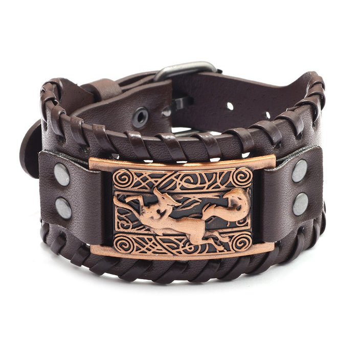 Wholesale Multi-layer Leather Wolf Head Men's Bracelet JDC-BT-FengH002