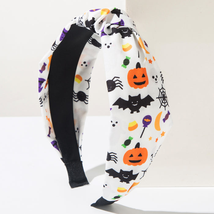 Wholesale  Cloth Hair Headband With Pumpkin Skull Print Party Hair Accessory For Festival Stylish Gift Boutique Resale