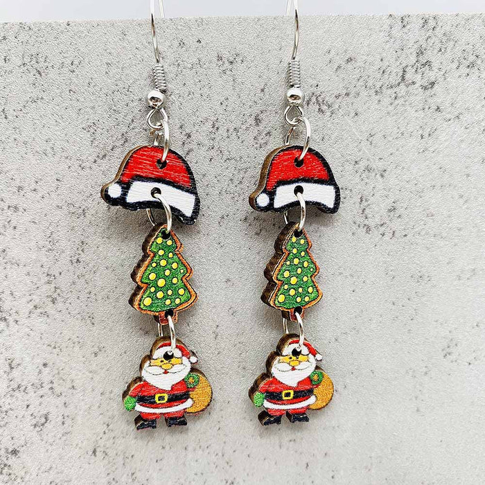 Wholesale New Christmas Earrings Snowman Santa Claus Gift Gingerbread Man Candy Wooden Earrings JDC-ES-YaChen009