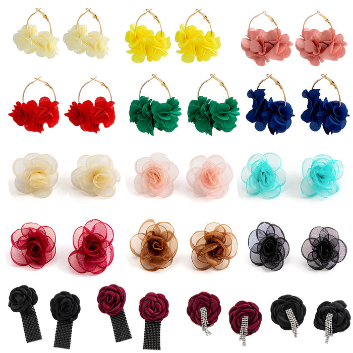 Wholesale Jewelry: Rose Blossoms Earrings, Colorful Tassel Fabric Earrings