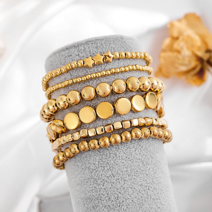 Wholesale New Jewelry Metal Style Geometric Handmade Bead Chain Versatile Alloy Stacked Bracelet