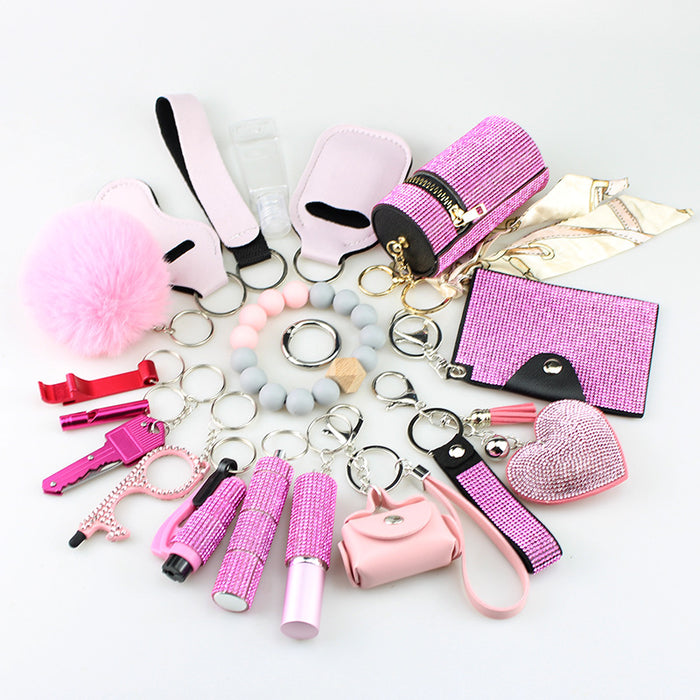 Wholesale Decorative 19 Piece Bag Charm Set In White Adult Keychain Accessory For Resale