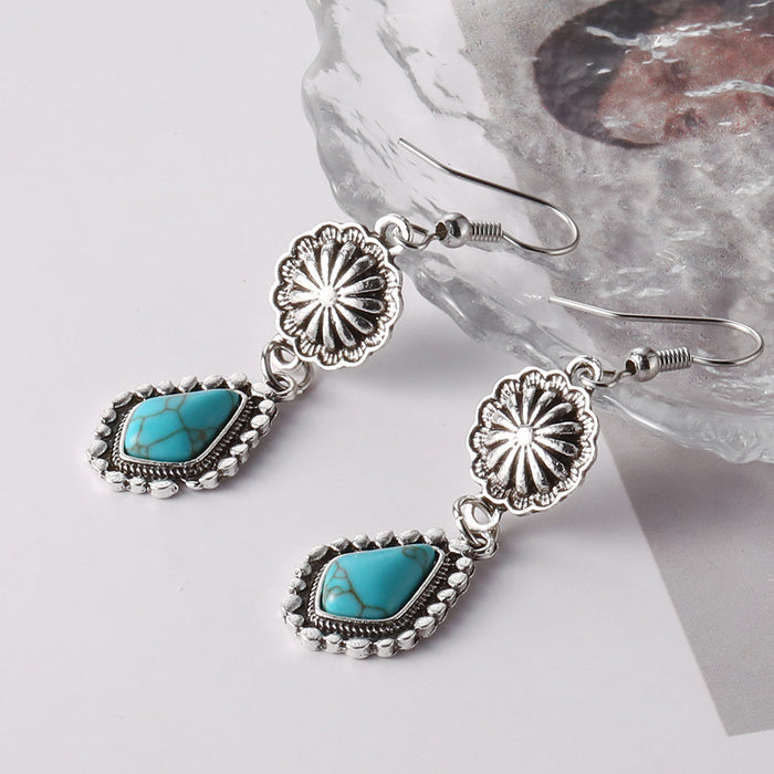 Wholesale earrings Bohemian vintage carved turquoise long earrings earrings