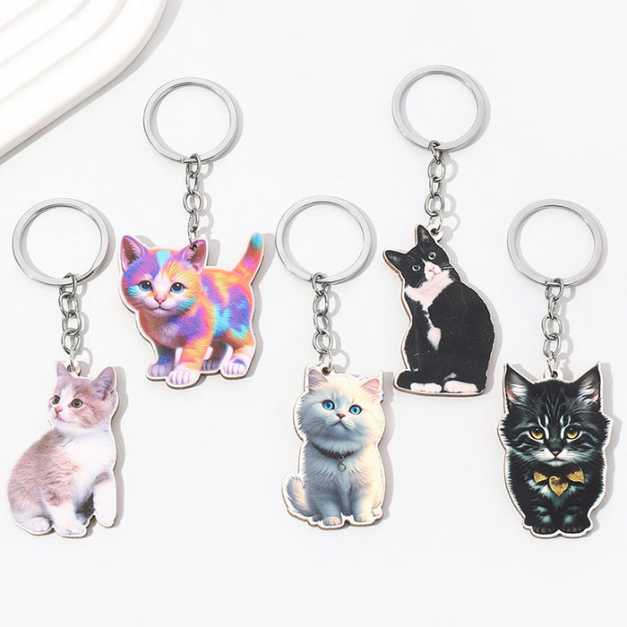 Wholesale Cute Cartoon Kitten Wooden Keychain JDC-KC-RongRui009