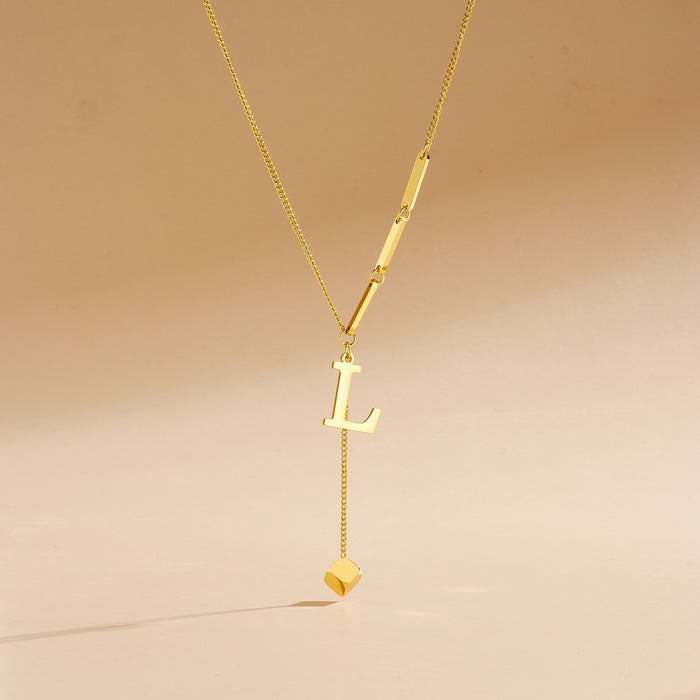 Wholesale Stainless Steel Necklace with Long  Block-Letter Tassel Pendant