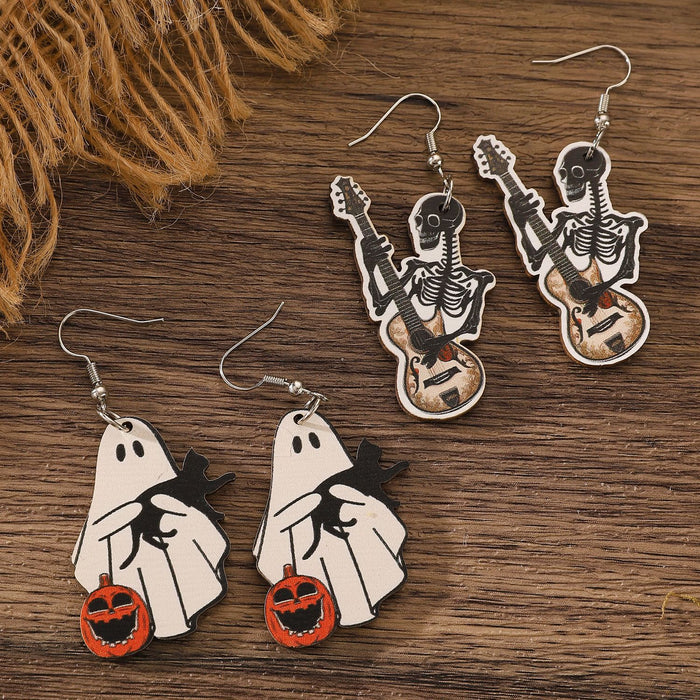 Wholesale  Gothic Skull Flamingo Pumpkin Ghost Pendant Wooden Holiday Earrings