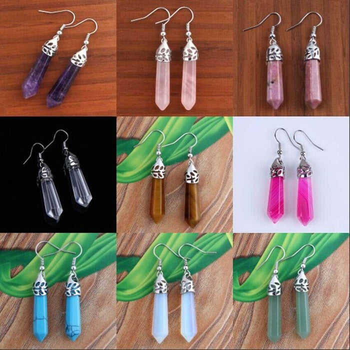 Wholesale Earrings Natural Crystal Natural Gemstone Hexagonal Post JDC-ES-YinW003