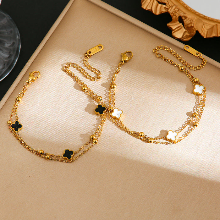 Wholesale Miniature double-layer four-leaf clover titanium steel bracelet