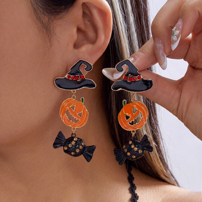 Wholesale Pumpkin Witch Hat Candy Bat Mixed Earrings Fashion Accessory Gift
