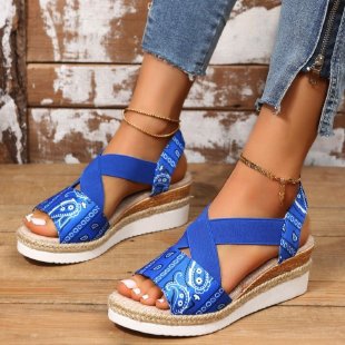 Wholesale Summer PU Flat Wedge Heel Fish Mouth Casual Women's Sandals JDC-SD-Xinlan001