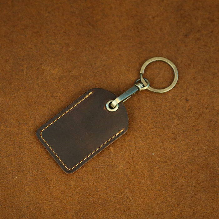 Wholesale Cowhide Access Card Holder Creative Keychain Induction Crazy Horse Leather Card Holder Small Square Access Card Protective Cover