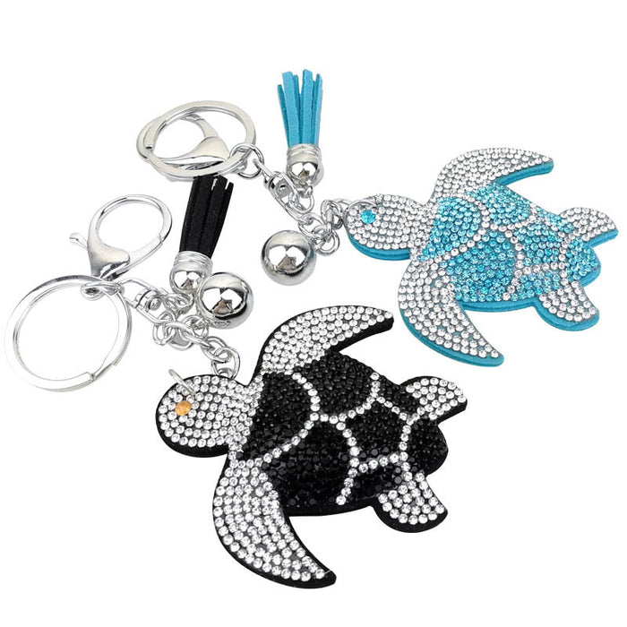 Wholesale Creative Cartoon Turtle Leather Diamond Keychain JDC-KC-HuiSen008