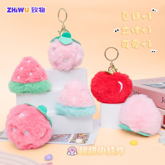Wholesale Cute Plush Fruit Keychain Bag Charm Pink Watermelon MOQ≥3