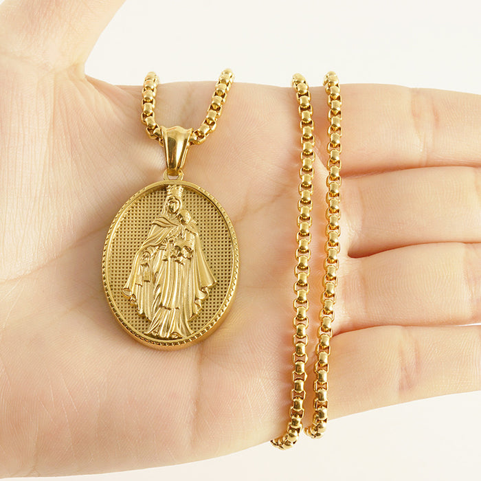 Wholesale Vintage Cross Virgin Mary Stainless Steel Necklace