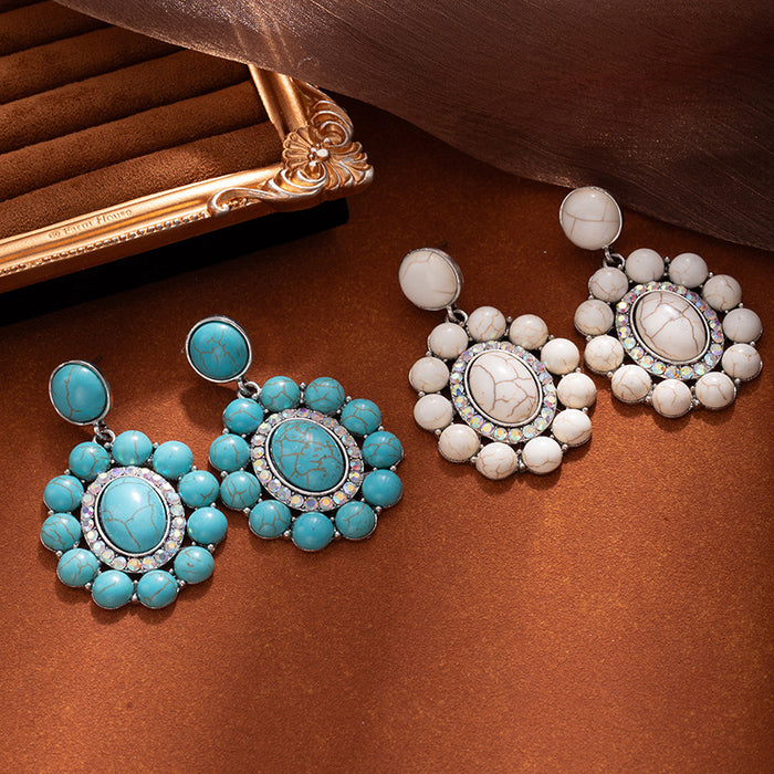 Wholesale Literary retro exaggerated earrings Bohemian style earrings for women trendy personality inlaid turquoise western style earrings