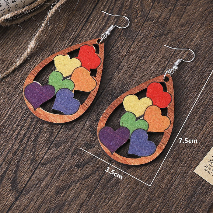 Wholesale Earrings Wood Colorful Love Drop Earrings Double Sided Wood Earrings JDC-ES-ChL001