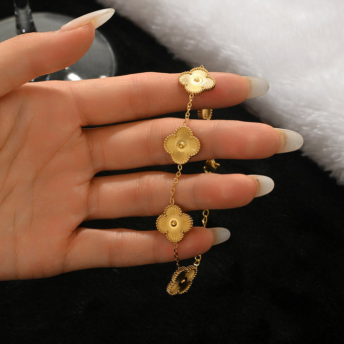 Wholesale Fashion Four Leaf Clover Titanium Steel Bracelet With Rhinestones Chic Jewelry Accessory